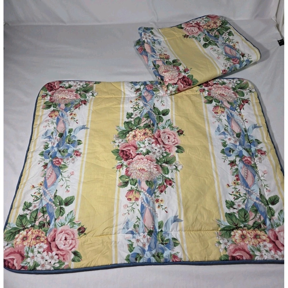 2 VTG Croscill Home Princess Standard Pillow Shams Shabby Floral Stripe Cottage - Picture 1 of 6